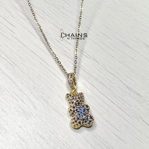Gummy Bear Navy Blue gold plated Necklace Stainless steel 16" Crystal Zircon 💙